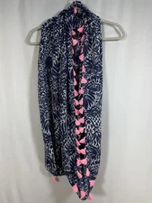 Lilly Pulitzer Navy & White Hot Pink Tassel Resort Infinity Loop Scarf High Tide