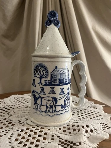 VINTAGE Metlox Poppytrail Vernon Provincial Blue Coffee Mug W/ Lid