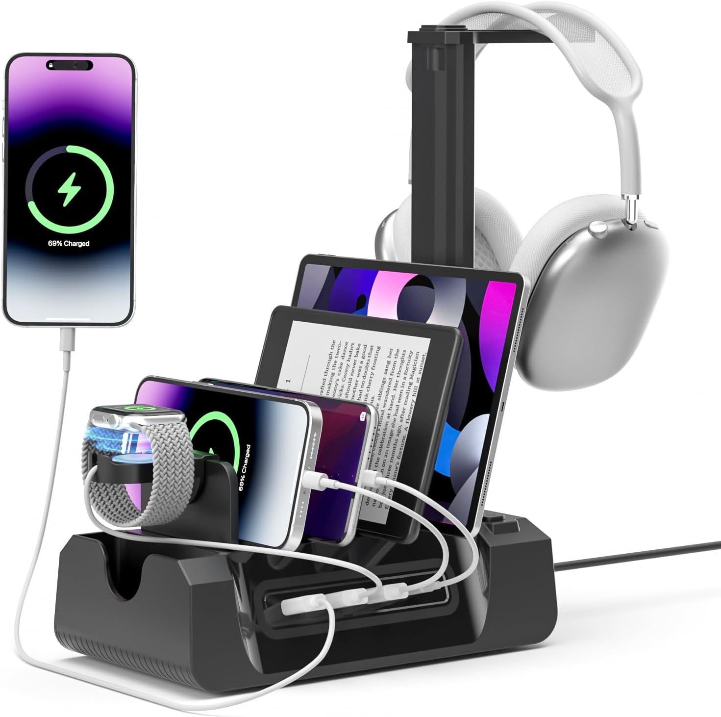 KDD Charging Station for Multiple Devices, 6-In-1 Charging Dock with Headphone S-image