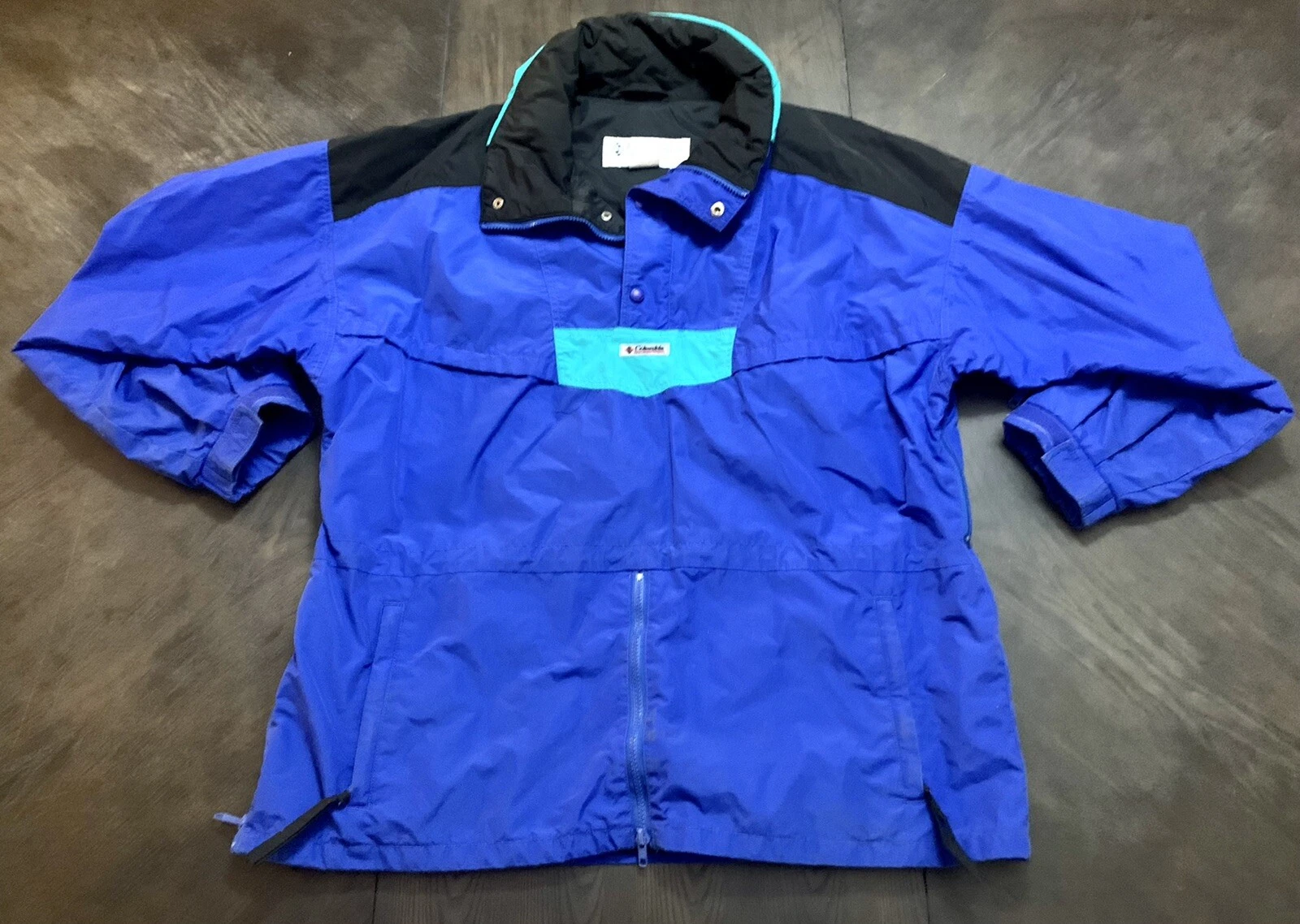 Vintage Columbia Color Blue Black Hooded Ski Snow Pullover Jacket Men's XL