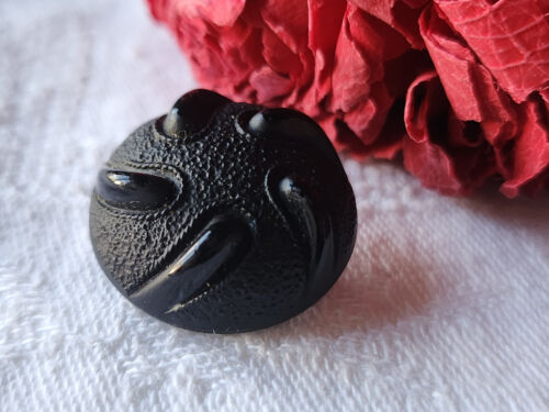 Gros bouton ancien en verre noir contraste mat lumineux 2,2 cm D9C - Bild 3 von 6