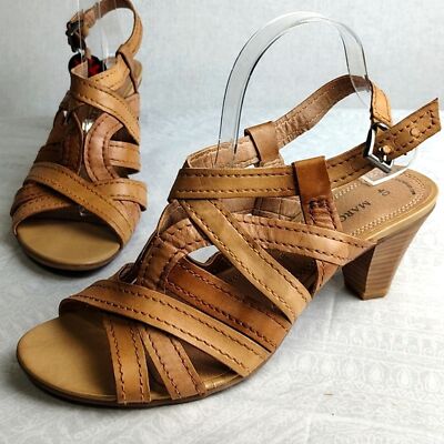 Marco Tozzi Women's Sandal Brown Leather Comfort Heel Ankle Strap Germany US 8.5