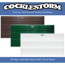 3ft High x 6ft Wide Gloss uPVC Plastic Garden Fence Panel & Anti Theft Clips
