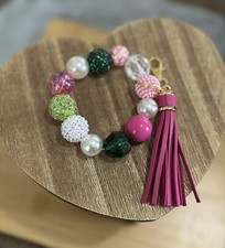 Handmade Beaded Wristlet Keychain- Pink Varieties