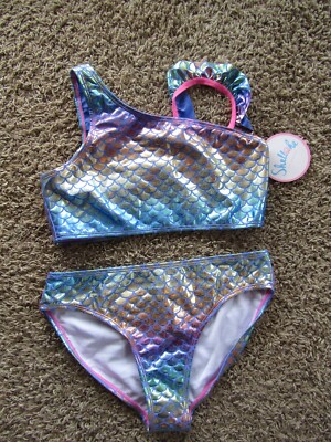 NWT Shellha Swimwear Mermaid Blue/Pink Polyester Blend Youth 2 Piece Swimsuit 14
