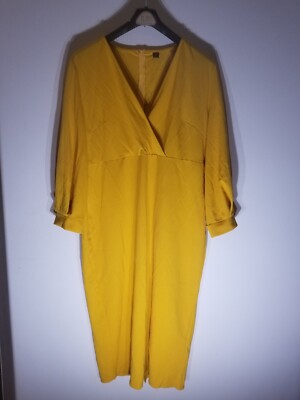 SHEIN Plus Models Dress With Wide Sleeves Mustard Yellow Size 4XL