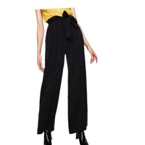 Zara pull on black wide leg crop pants Size Medium | eBay