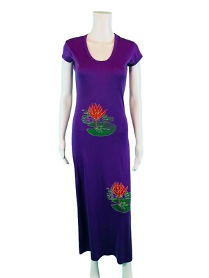 Vintage 70s T Shirt Dress Womens XXS Purple Lily Pad Graphic
