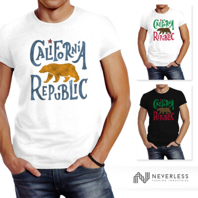 Herren T-Shirt California Republic Bär Grizzlybär Kalifornien Slimfit Neverless 