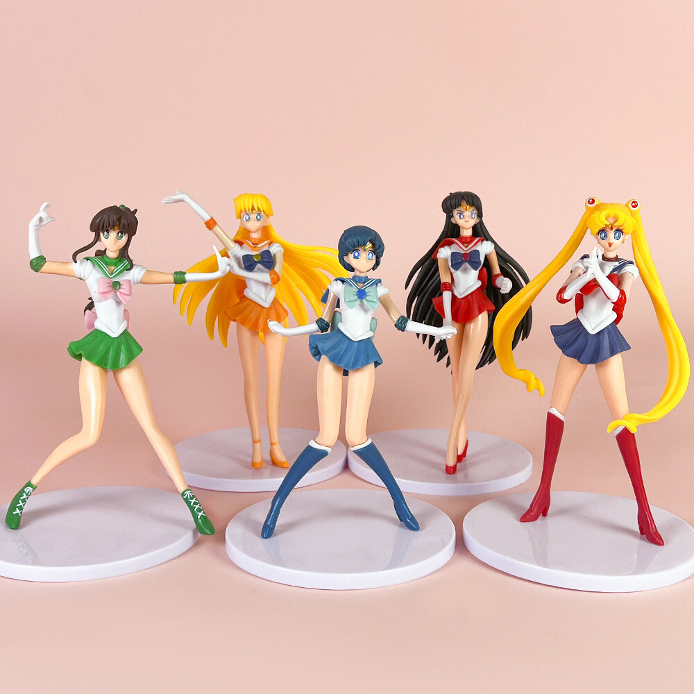17CM Anime Pretty Soldier Sailor Moon 5 piezas/juego PVC Figura Estatua Regalos Sin Caja