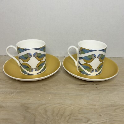 Pasabahce Turkish Tea Cup & Saucer Set Of 2 Birds Blue Green Gold Porcelain 