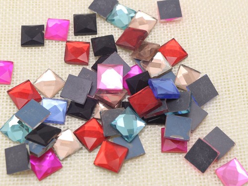100 Mixed Color Faceted Square Flatback Crystal Rhinestone Gems 10mm Tile Crafts - Picture 7 of 8