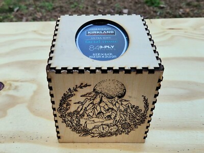 HandCrafted Wooden Tissue Box with, Mountain Serenity: Nature's Harmony, Decor