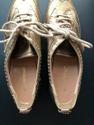 Emporio Armani, Authentic Woman's Gold Leather Shoes, Flats Size
