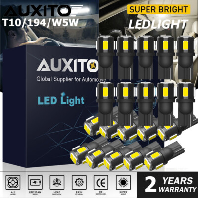 AUXITO 20pcs 6000K T10 168 194 Car Interior Kit Side Marker LED Light Bulb White