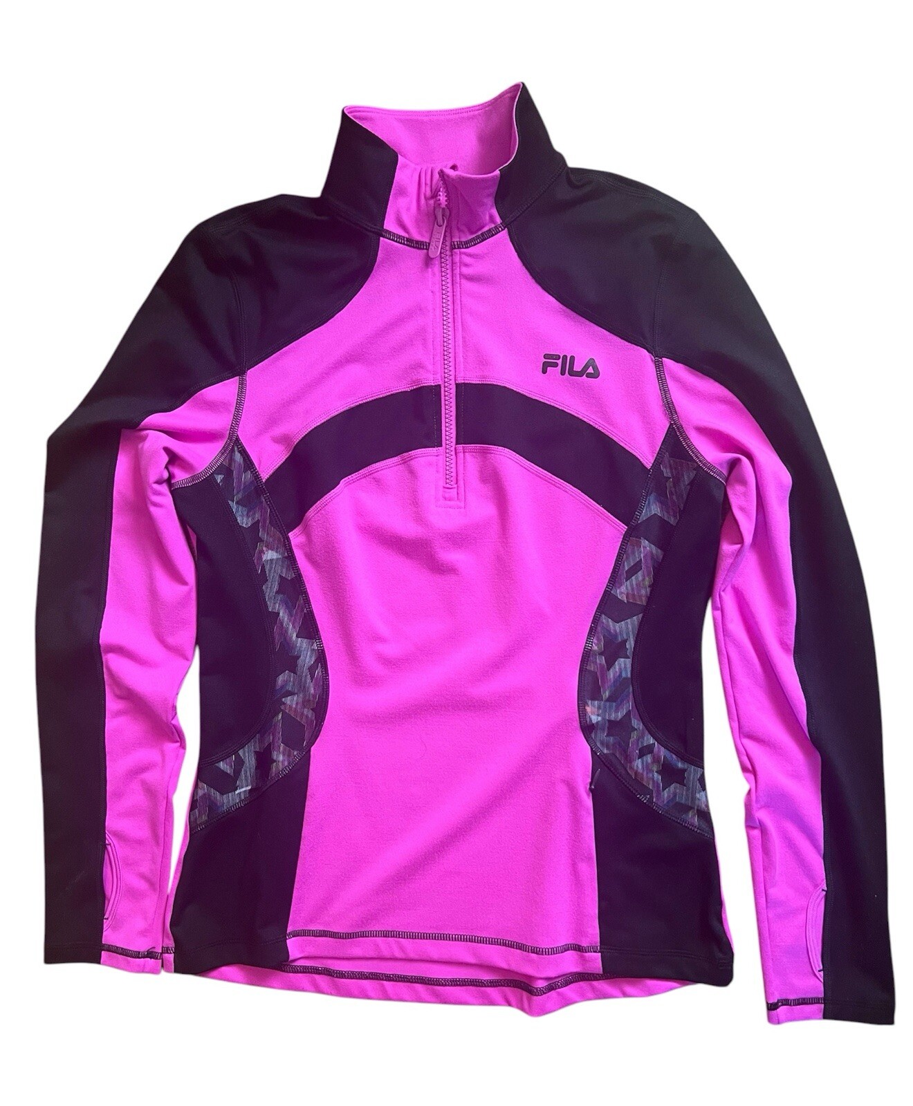 Maglione da corsa Fila donna rosa nero medio 1 4 zip fori pollice tasca zip