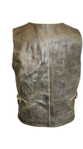 Contempo Casuals Vest Brown Rustic Leather Large Zipper Biker Vintage Western - Picture 4 of 9