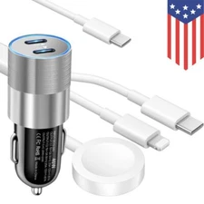 40W Fast Car Charger 3 IN 1 Magnetic Cable For Apple Watch 9 8 7 iPhone 16 15 14