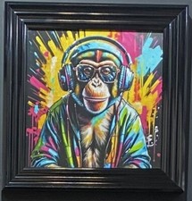 Graffiti art DJ street monkey face picture with liquid art & black step frame