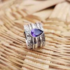Amethyst Gemstone 925 Sterling Silver Spinner Ring Handmade Band Ring
