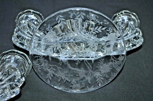 Vintage FOSTORIA CRYSTAL CHINTZ DOUBLE CANDLESTICKS HOLDERS PR ELEGANT BEAUTIFUL - Picture 8 of 12