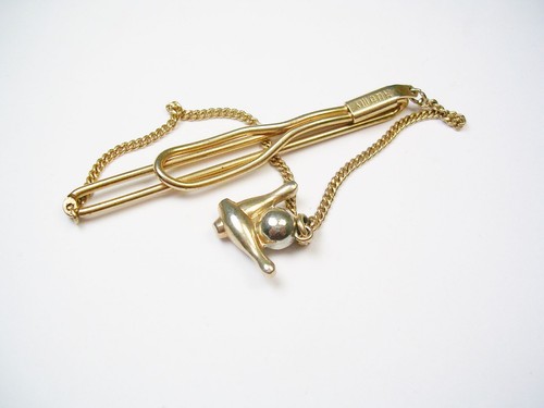 Vintage Tie Chain Bowling Tie Clip with chain Bowler Gift SWANK Tie Accessory - Picture 3 of 3