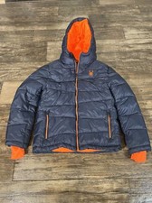 Spyder Puffer Jacket Youth Large 14/16 Blue/Orange Hooded Full Zip