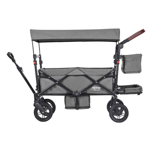 VEVOR Wagon Passeggino Push Pull Quad Pieghevole per 2 Bambini Tettuccio Grigio - Foto 9 di 12