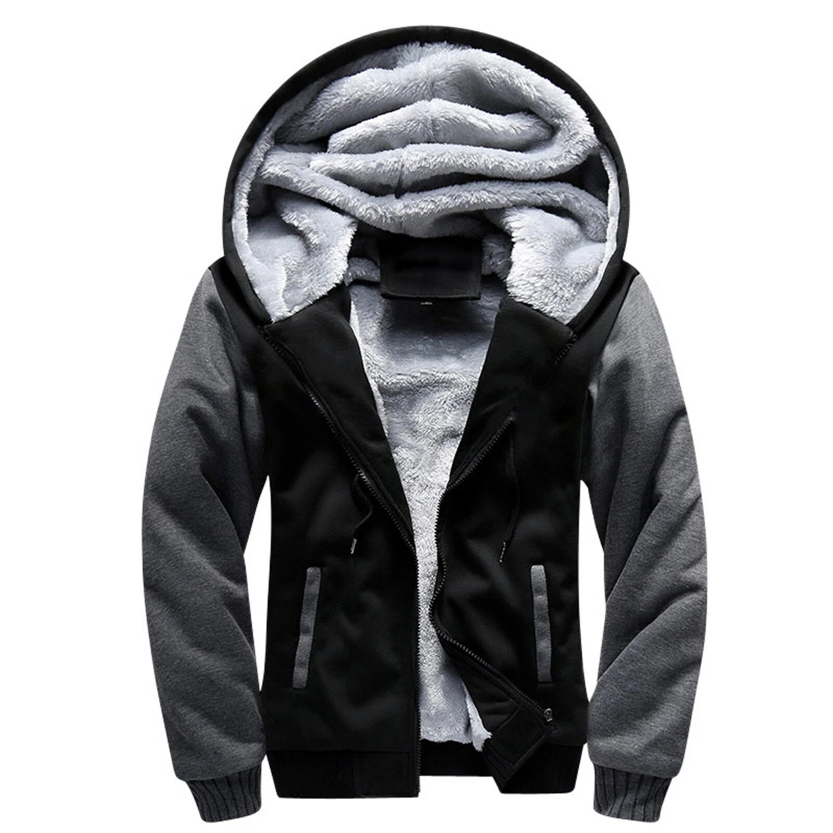 Men Fleece Lined Jacket Thick Heavyweight Hoodie Winter