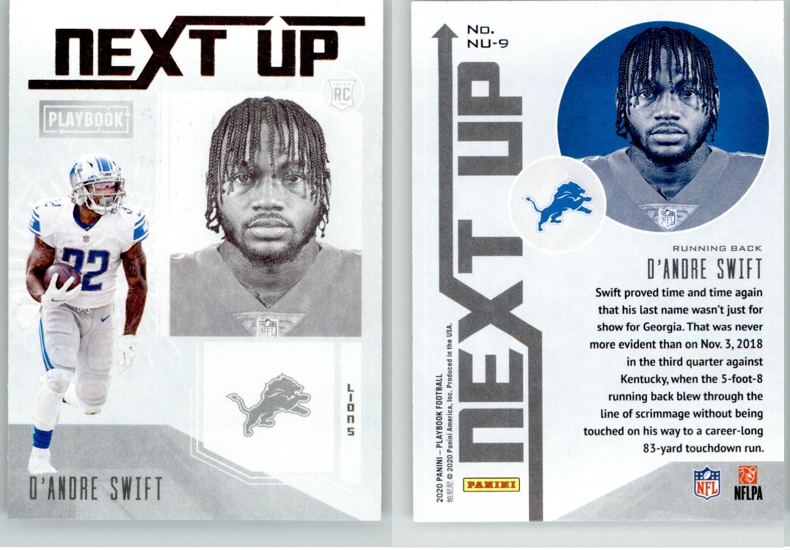 D'Andre Swift 2020 Panini Playbook Next Up #NU-9 Rookie RC Detroit Lions