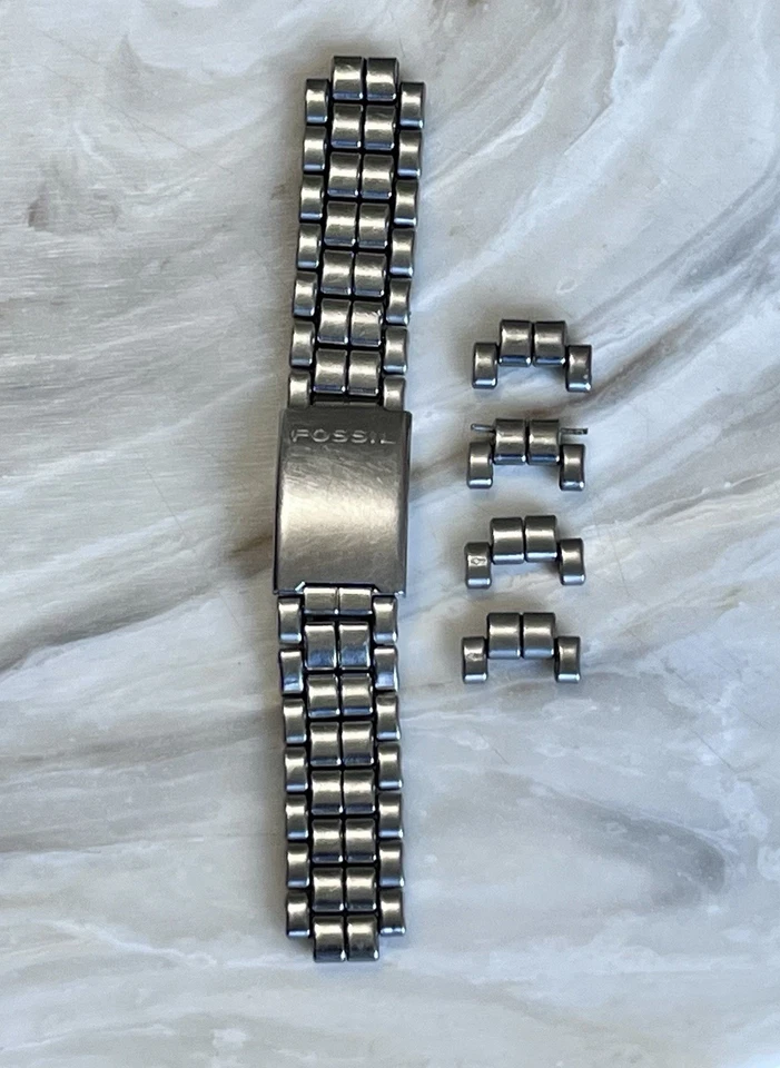 Correa de reloj de acero inoxidable fósil más cuatro eslabones adicionales cierre de pulsera de 6 pulgadas 19 mm Foto 3 de 4
