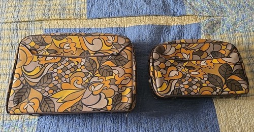 2set Of 2Vintage 60s 70s Floral Suitcase Retro Mod Travel Luggage Japan 