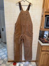 Carhartt Bib Overalls Men 40 x 34 Brown RN 14806 Flannel Lined Duck Double Knee