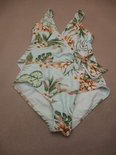 Kona Sol Size M Womens High Coverage One Piece Surplice Tie Tropical Swimsuit 1G