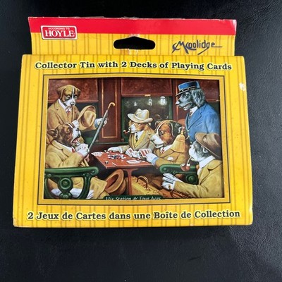 NEW Vintage Hoyle Coolidge Dogs Playing Poker Cards Two Decks Collector Tin