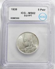 1939 Egypt 5 Silver Piastres certified by ICG MS62 condition KM#366   (402)