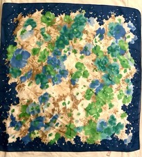 Vintage Italian Floral Splatter Pattern Scarf Blue,Green, Brown
