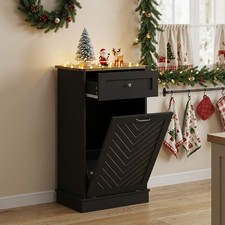 Kitchen Trash Can Cabinet, Tilt-Out Free Standing w/ Storage Drawer,Bin Hideaway