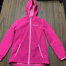Free Country Jacket Girls XL10/12 Hooded Full Zip Softshell Striped Outdoor Pink