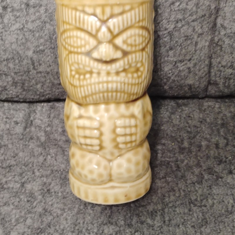 Hawaiian Tiki Style Ceramic Mug Cup, Beige & Brown, Hawaiian Culture, No History