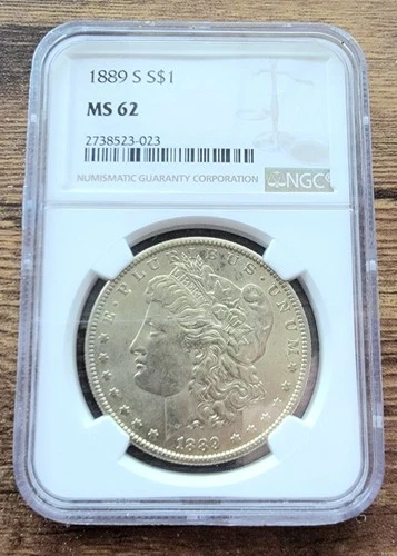 1889 S NGC MS62 Morgan Silver Dollar. VERY strong MS 62!