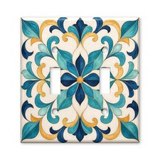 Mediterranean Floral Scroll Light Switch Cover, Watercolor Ceramic Tile Wall