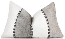 Luxury Genuine Cowhide Leather Throw Pillow with Hand-Laced Stitching 16x24