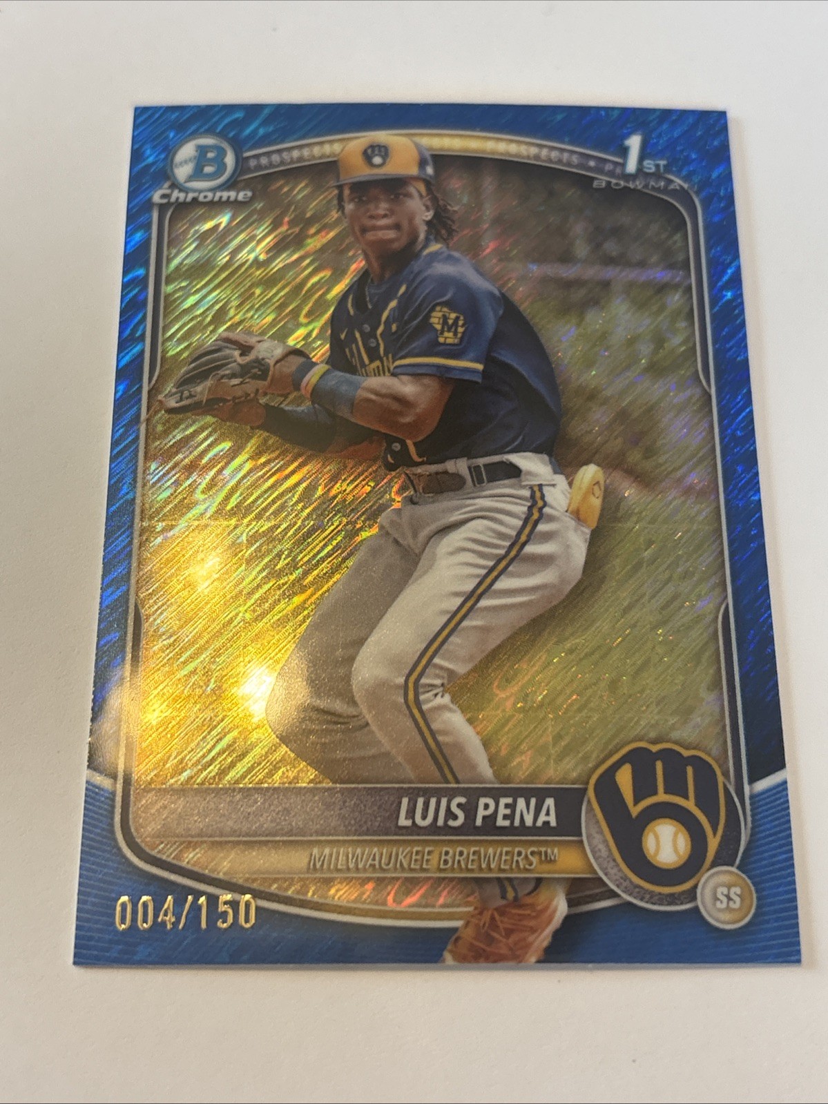 2025 Bowman - Chrome Prospects Luis Pena #BCP-38 Blue Shimmer Refractor /150 RC