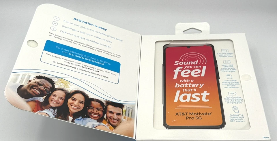AT&T Prepago Motivate Pro 5G Blanco Perla 128GB 6.75" HD+ Pantalla - NUEVO Foto 2 de 4