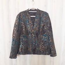 VTG Coldwater Creek Womens Blazer Jacket L Brown Abstract Tapestry Art To Wear