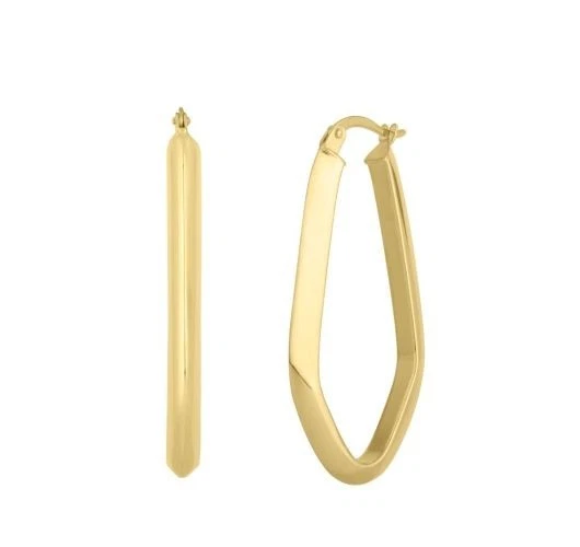 Pendiente de aro ovalado de oro amarillo de 10kt de 3 mm x 39 mm (1,6") con cierre de bisagras 2,3 gr