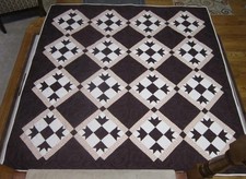 USA Handmade Queen Size Quilt-Star Flower Patchwork-86" x 86" Brown White