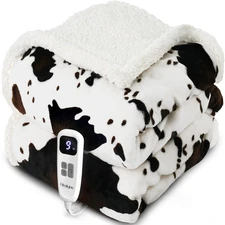 Cow Print Heated Throw Blanket Electric Blanket-Heating Blanket Throw with 10...