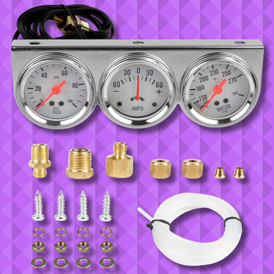 #ad 3 in1 52mm 2quot; Chrome Car Triple Gauge Set Kit Water Temp Oil Pressure Volt Meter $43.49